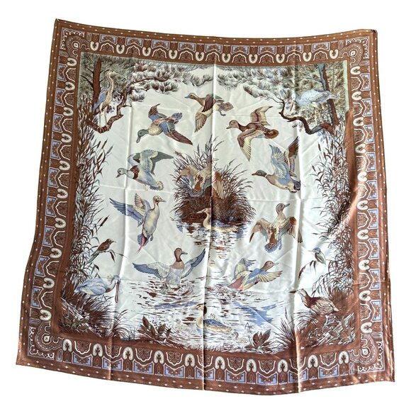 Silk Scarf Birds in france Womens One Size Timeless Brown Cream - Picture 1 of 4